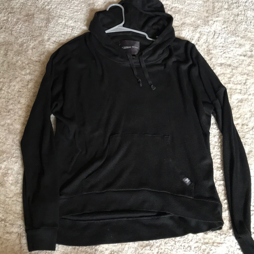 waffle knit hooded long sleeve